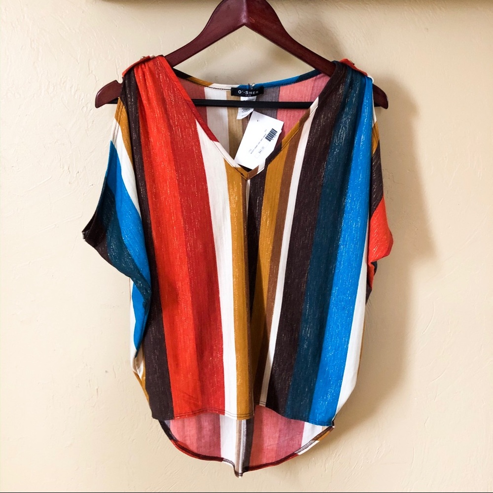 Autumn Striped Open Sleeve Blouse